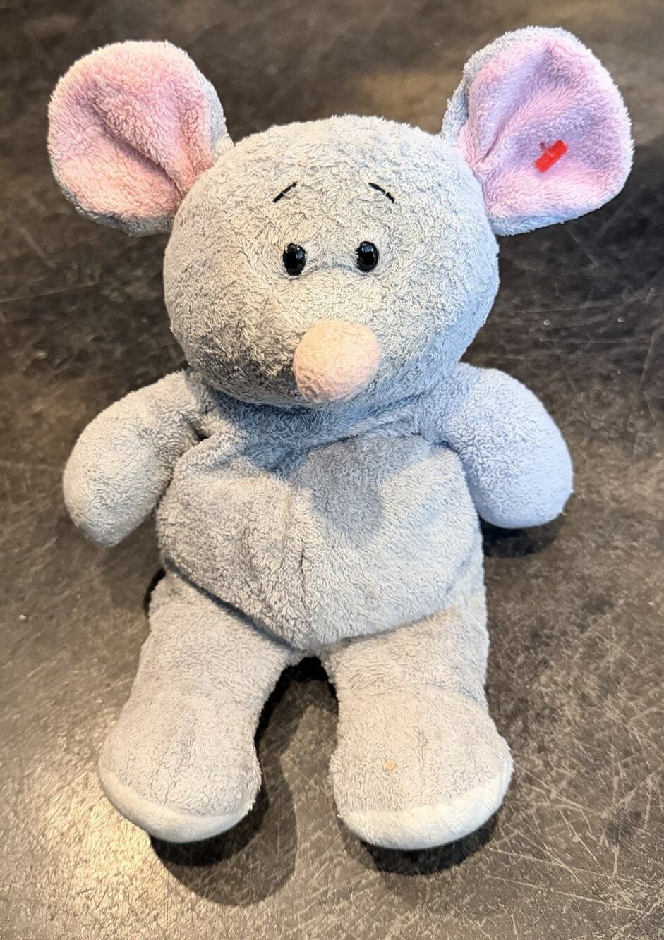 Ty Pluffies Squeakies Gray Mouse Pink Ears Nose 9" 2007 - No Ear Tag